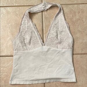 Edikted Lace Halter Top in Cream and White